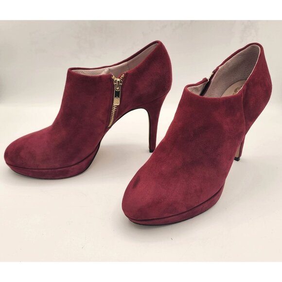 Vince Camuto Red Suede Ankle Booties With Gold Zippers – Size 8 - Picture 2 of 9